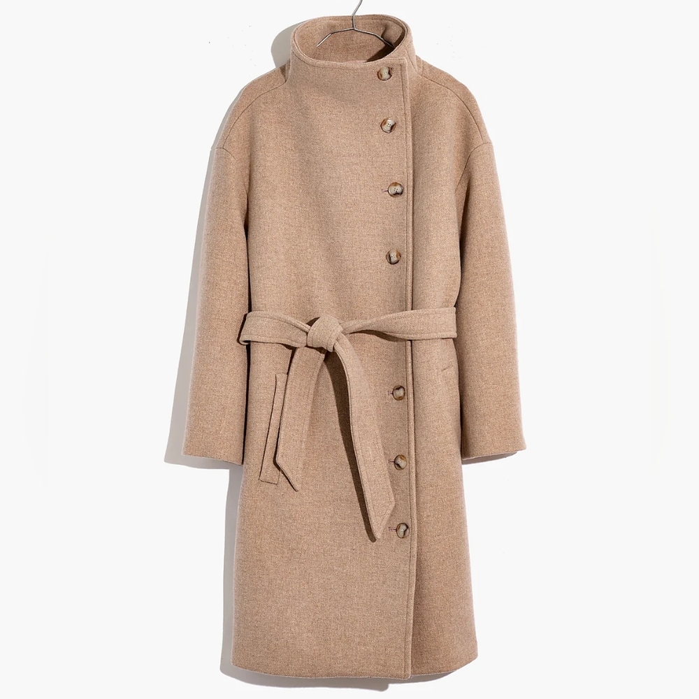 Madewell Copenhagen Belted Coat Insuluxe Cashmere Wool Blend size XXL Oatmeal - Picture 2 of 12